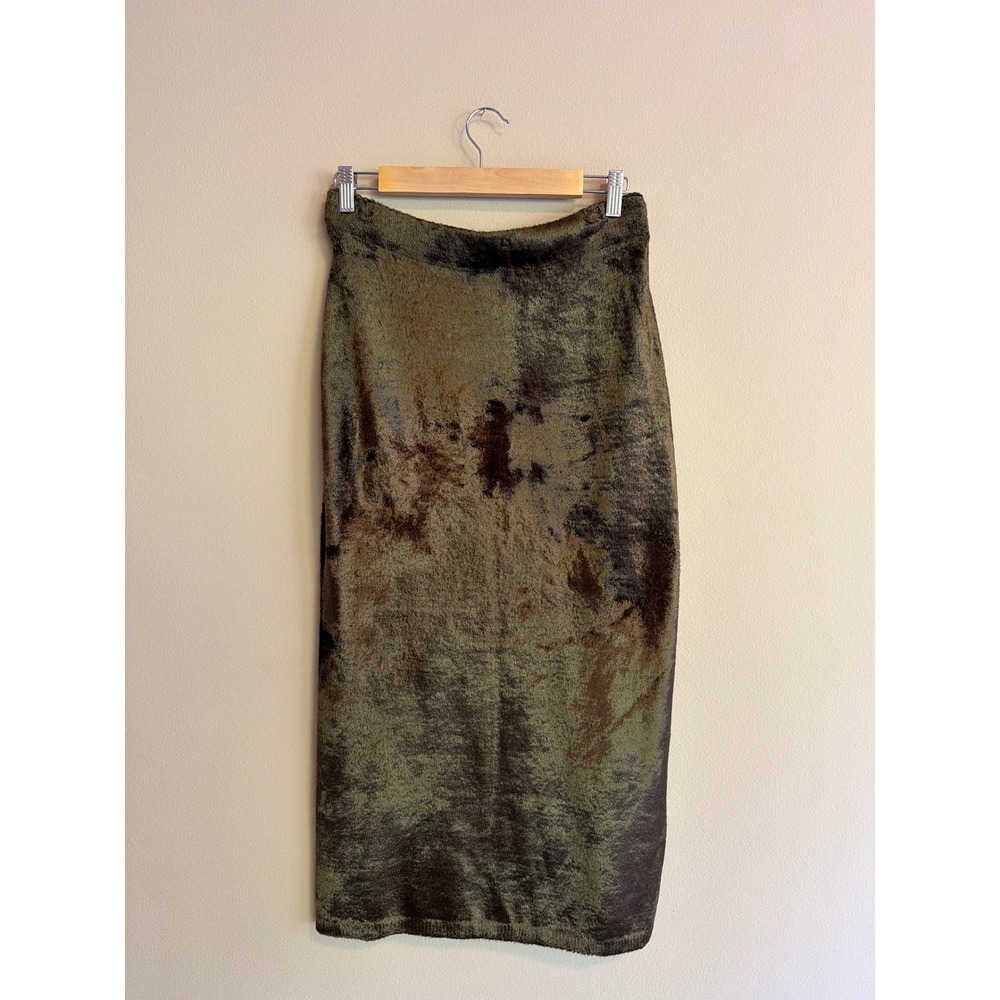 Vince Women Olive Brown Textured Faux Fur Pencil Midi Skirt Size Medium